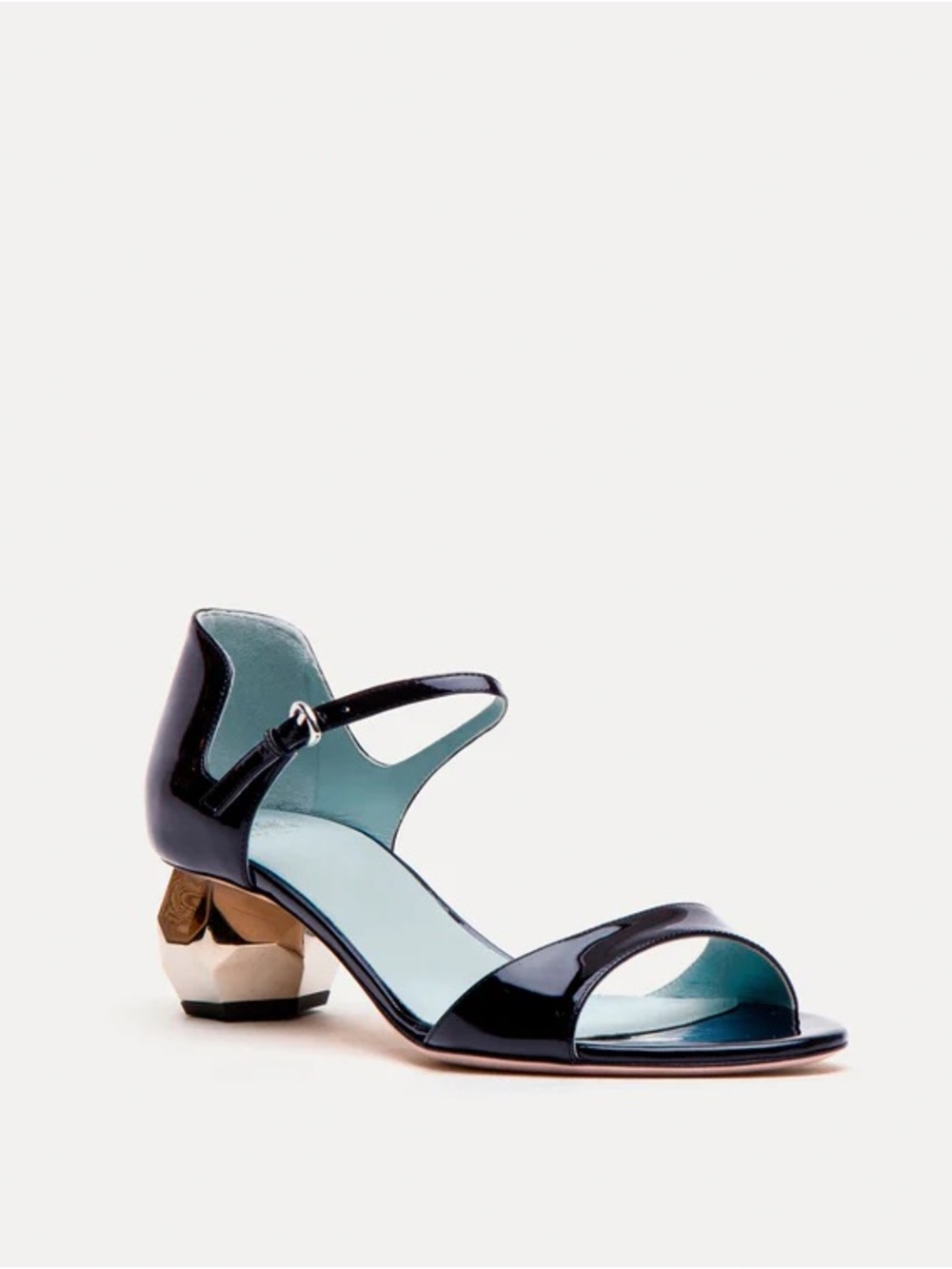 Frances Valentine Black Silver Bella Patent Leather Heels Shoes size 8